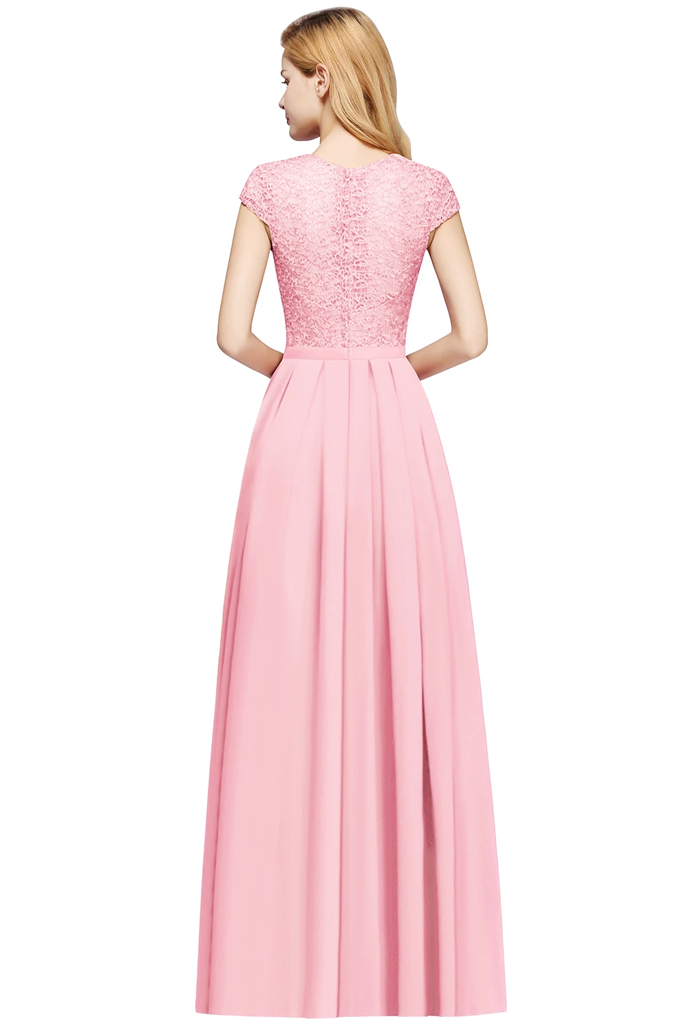 Elegant Long Lace Evening Dresses Women 2024 Candy Pink Chiffon Short Sleeves Formal Wedding Prom Party Gowns Robe De Soirée