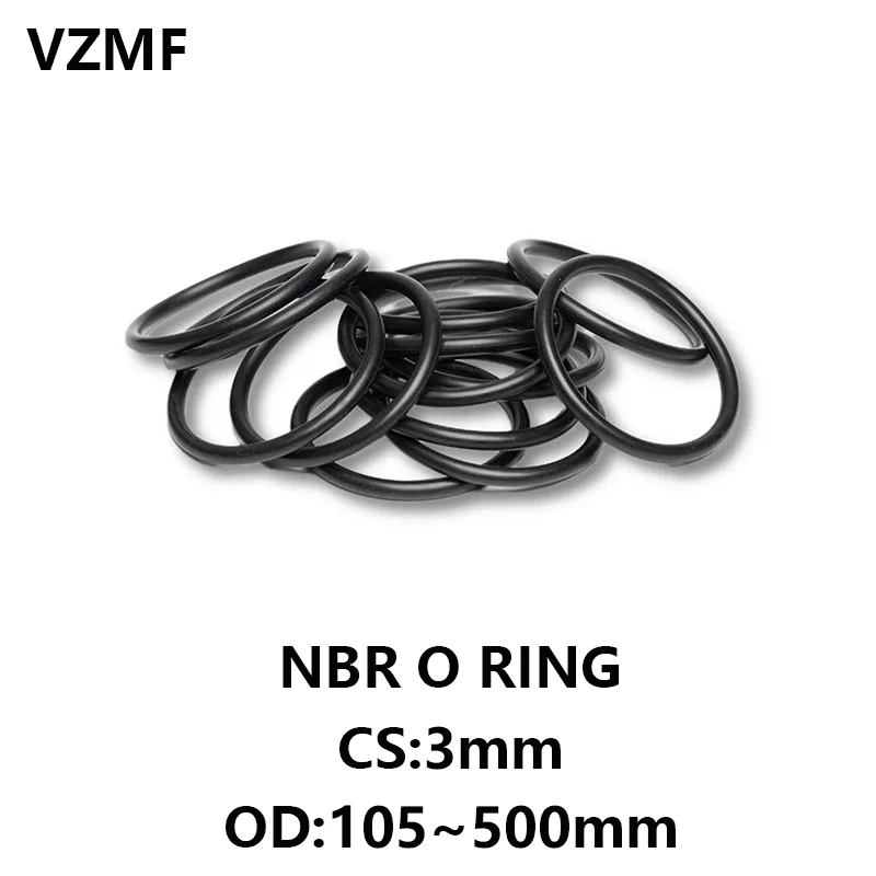 

NBR O Ring Gasket Thickness CS 3mm OD 105~500mm Nitrile Rubber Round O Type Corrosion Oil Resist Sealing Washer Blackr