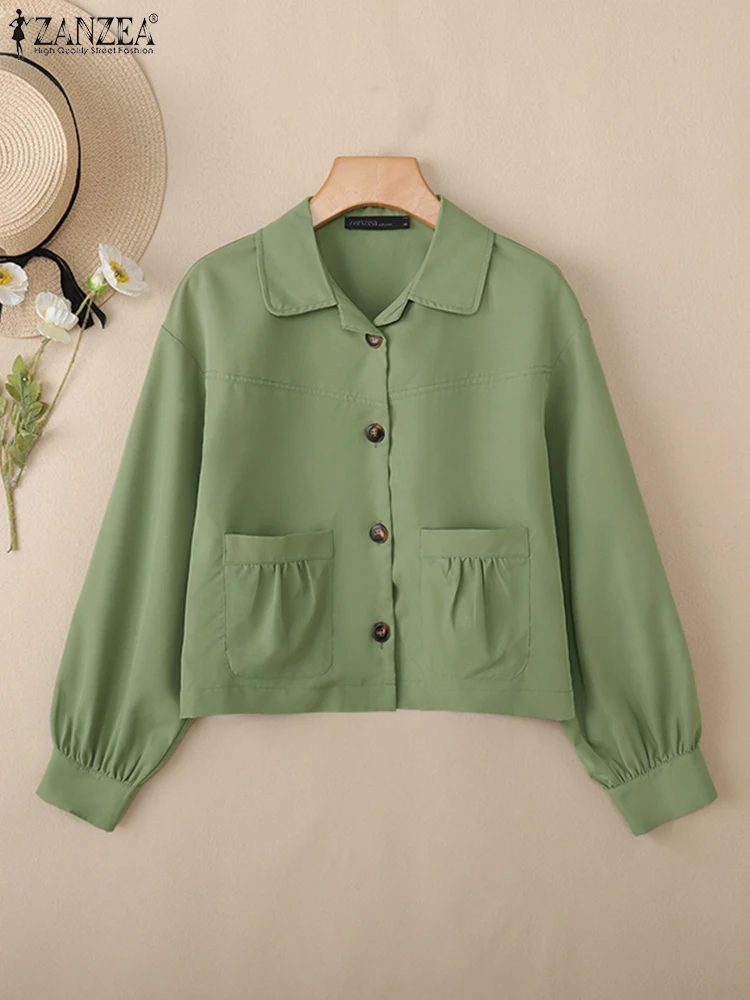 

ZANZEA женские осенние повседневные легкие куртки с отложным воротником и длинными рукавами на пуговицах, однотонная короткая верхняя одежда, 3 цвета, 3XL