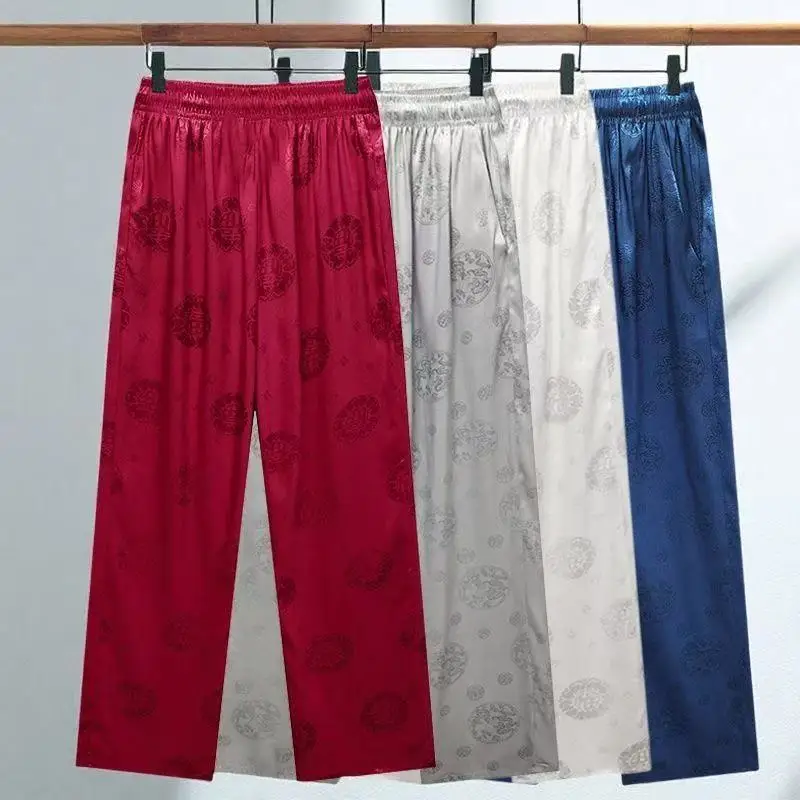 

Длинные брюки для пожилых людей, папы, тай-чи, дышащие повседневные брюки из ледяного шелка, традиционные мужские брюки для дедушки среднего возраста, утренние брюки для упражнений