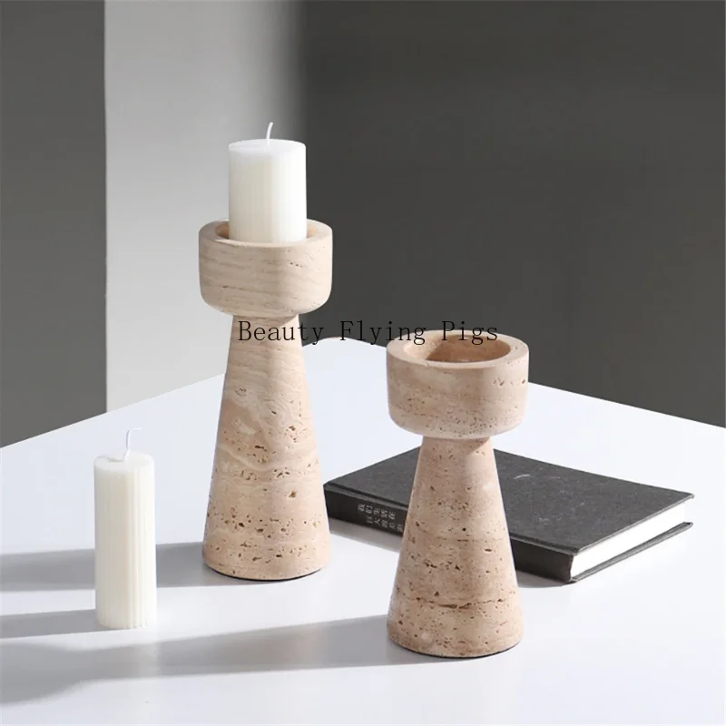 1PCS Nordic Light Luxury Natural Lime Hua Round Candlestick Table Wedding Cabinet Decoration Ornament