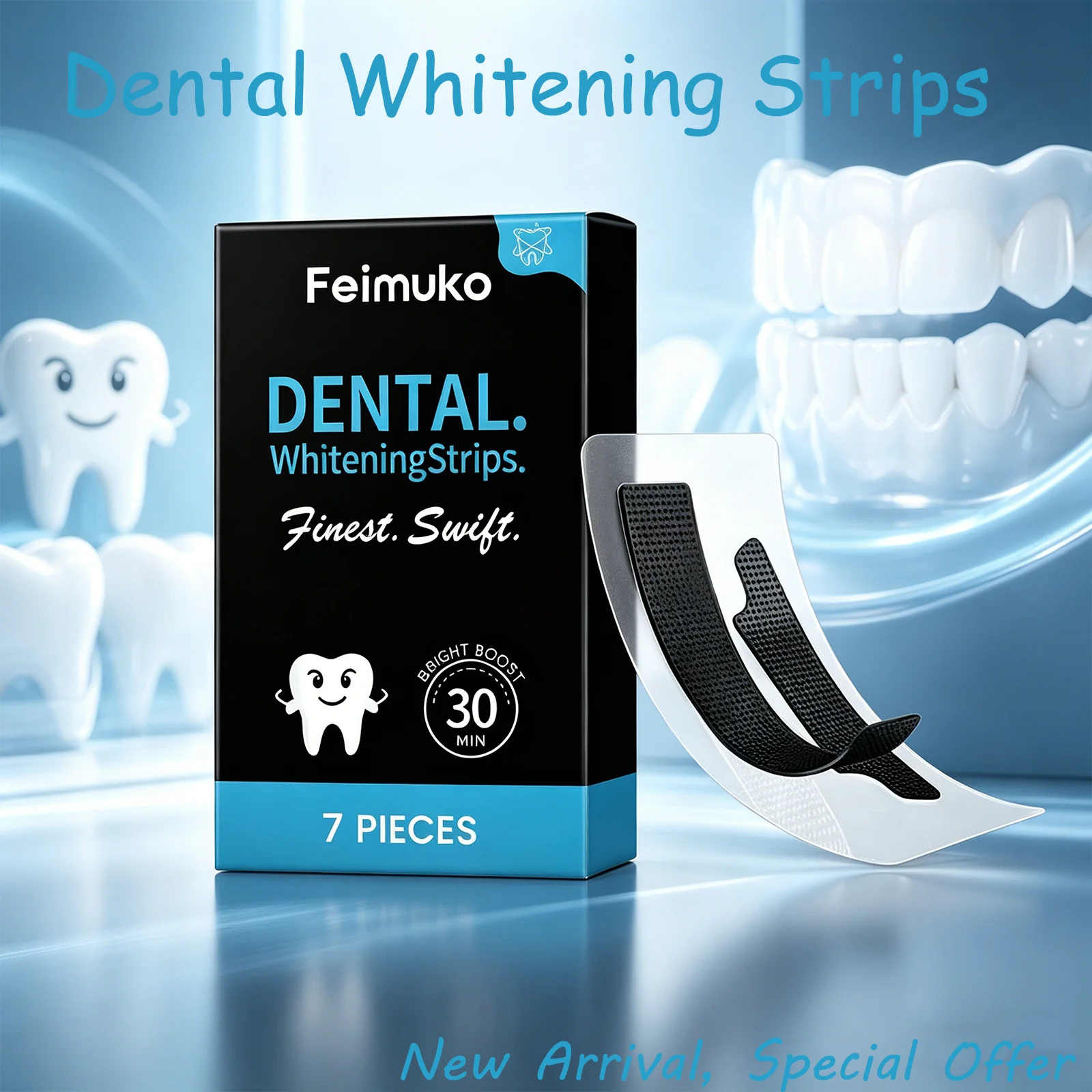 Feimuko 7PCS Dental Whitening Strips Close Fit Cleans Stains Brightens Teeth Whitening Reduce Sensitivity Teeth Care Strips