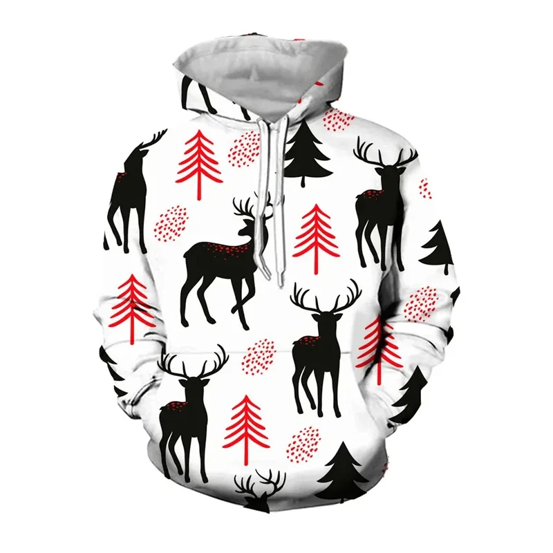 

Christmas Reindeer Snowflake Graphic 3D Printed Hoodies Ornament Xmas Tree Elk Men Casual Y2k Long Sleeve Pullovers High-quality