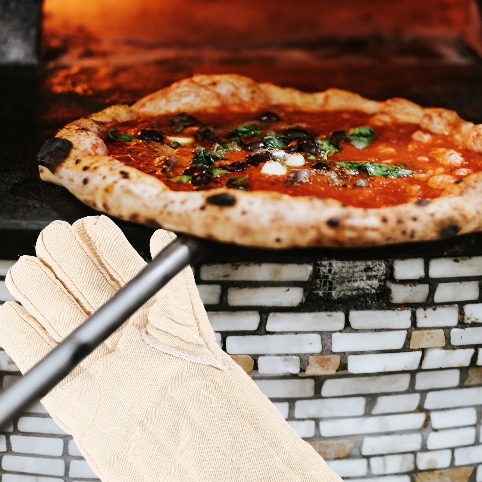 

White Long Finger Thickened Oven Mitts Heat Resistant Gloves for Cooking Baking Portable Kitchen Supplies H Protection