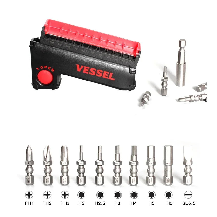 VESSEL IB11 Screwdriver Bits Set 11Pcs Impact Ball  with Slide Case Screwdriver Replacement Bits Hand Tools torx screwdriver set