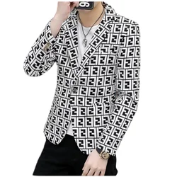 Blazer New Men's Fashion Business Gentleman Slim Letters British Style Outdoor Performance Trend Wedding Banquet Casual Blazer