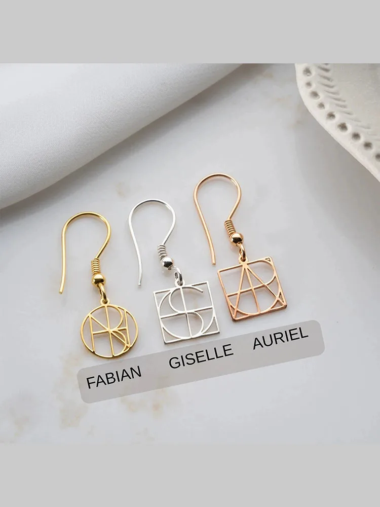 Personality Custom Name Geometric Earrings Stainless Steel Minimalist Circle Square Earrings Jewelry Gift for Friends