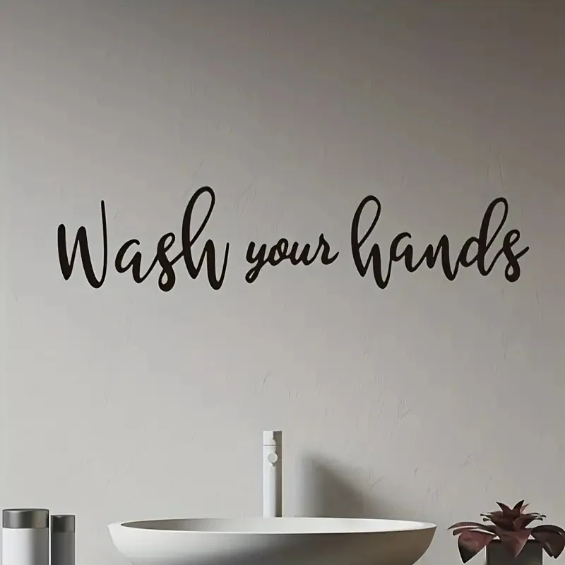 1pc English Slogan Mirror StickerWash Your Hands,Removable Waterproof Vinyl Waterproof Sticker,Suitable For Decoration On Mirror