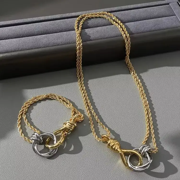 Europe Designer Gold Silver Chain Bracelet Necklace Luxury Set Woman Top Quality Jewelry Trend
