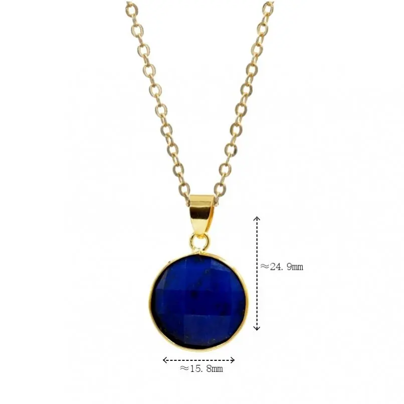 1Pcs Gold Color Necklace Coin Shape Round Circle Edge Bezel Setting Copper Lapis Lazuli  18+2inch Jewelry