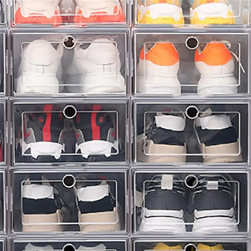 A71P Transparent 6-Pack Shoe Boxes With Dust Protection, Thickened Material, Foldable And Stackable Design