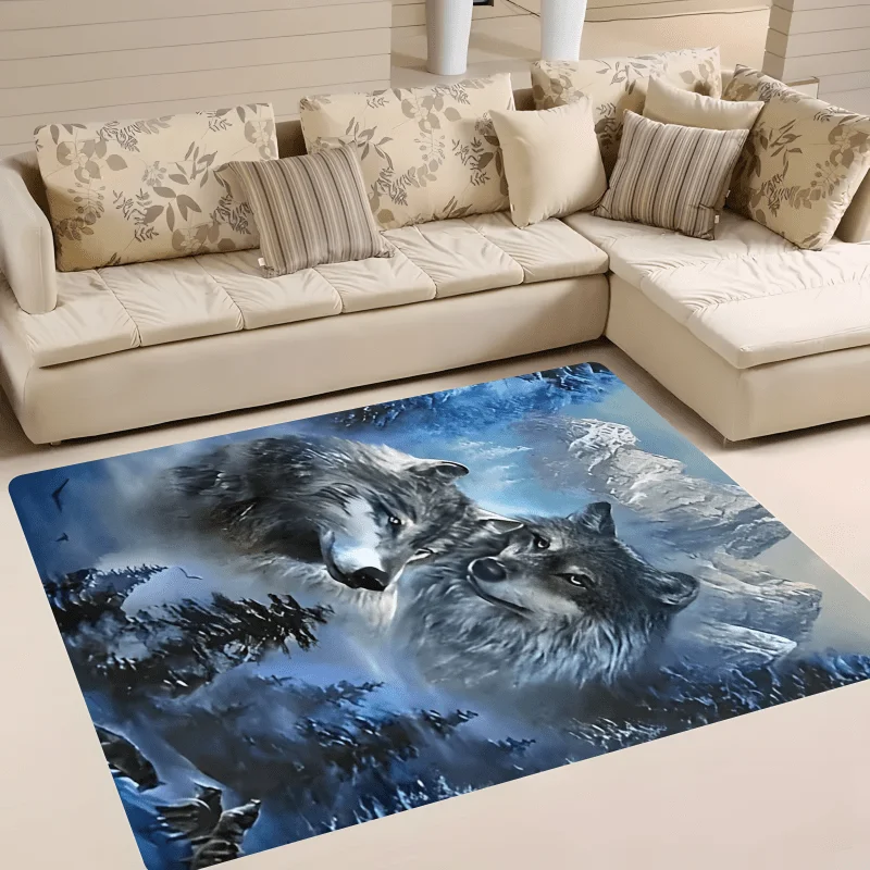 Wolf Flannel Rug Snow Mountain Forest Floor Mat Soft Non-slip Area Carpet for Living Room Bedroom Home Decor