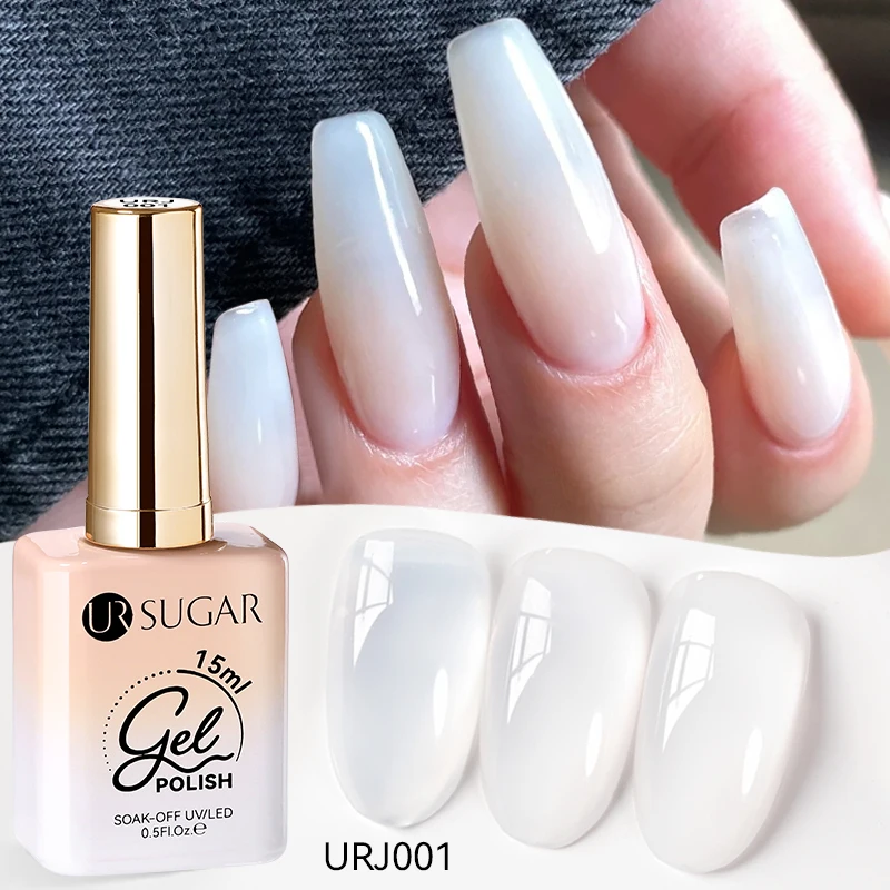 UR SUGAR 15 ml schwarzer Gelee-Gel-Nagellack, durchscheinend, rosa, milchig weiß, Nagelgel, Maniküre, UV-LED, semi-permanent, Soak-Off-Nagellack