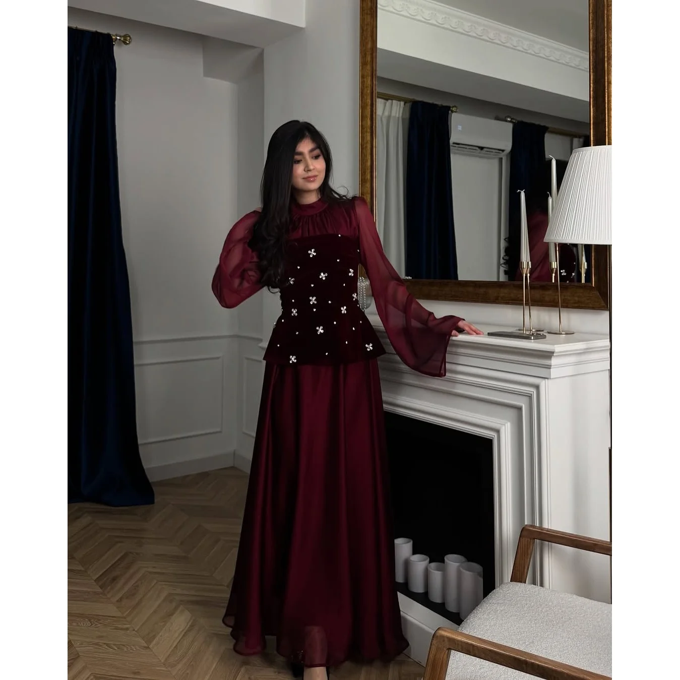 

Aileen Velour High Burgundy A-Line Evening Dress 2026 Prom Dress Formal Evening Women Modest Elegant Customized Robes de Soirée