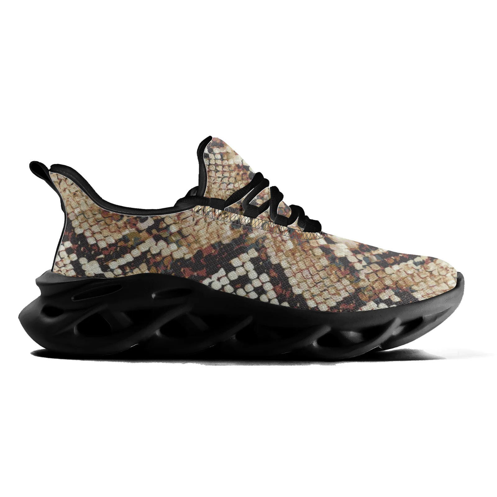 Zapatillas de deporte casuales con patrón de piel de serpiente de moda, parte superior de malla liviana adecuada tanto para hombres como para mujeres