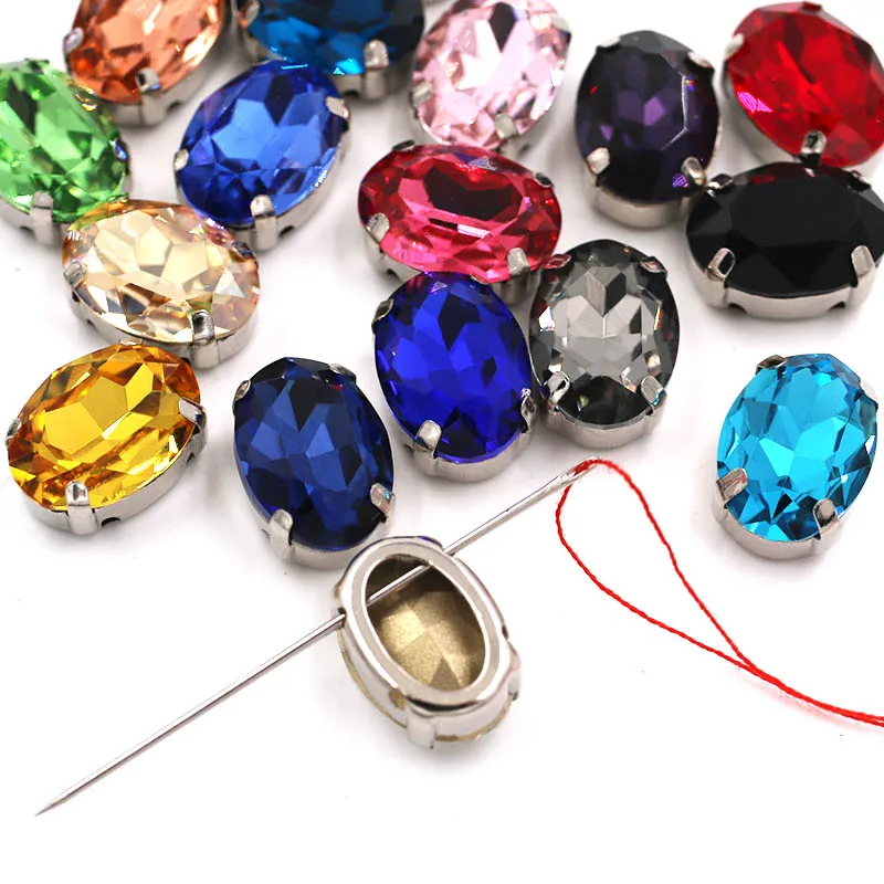 Clothing Accessories High Quality 18x25mm Oval Shape Crystal Glass Stones Sliver Claw Setting Rhinestones For Garment/Shoes/Bag