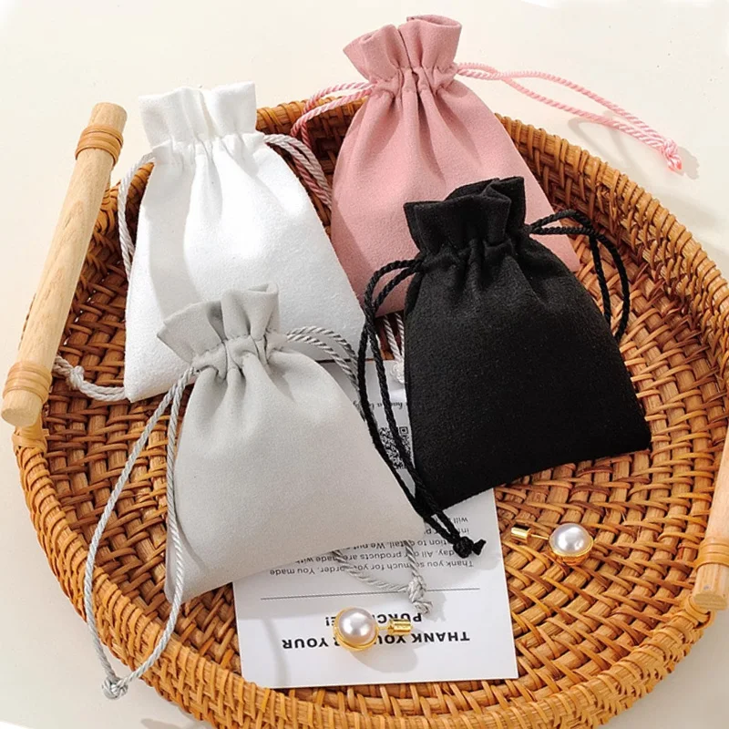 White Suede Gift Bags 3x4inch 3.5x4.7inch  4x6inch 4.7x6inch Jewelry Dust Sack Makeup Watch Flannel Drawstring Pouches