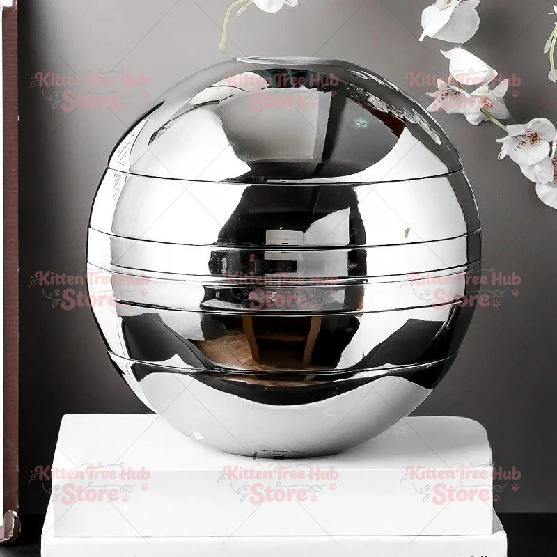 Stainless Steel Spherical Set Bowl Plate Seven-Piece Set Art Sphere Ornament Glossy