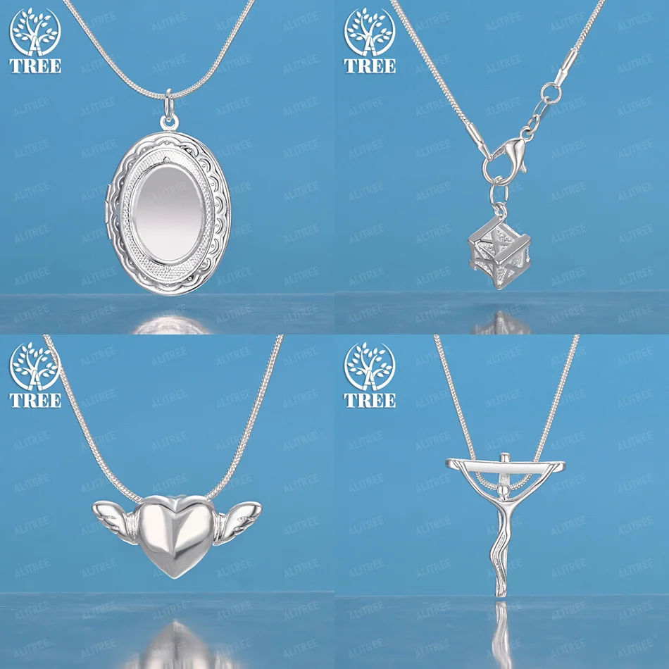 

40-75cm 925 Sterling Silver Heart Oval Photo Frame Jesus Cross Square Pendant Necklace Women Wedding Party Charm Fashion Jewelry