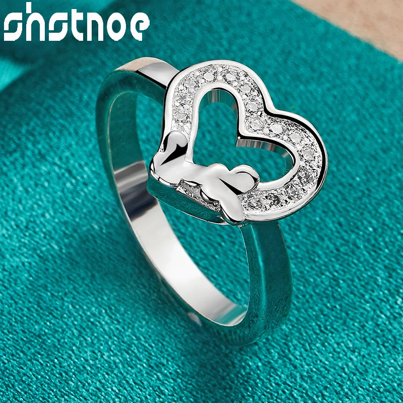 

New 925 Sterling Silver Romantic Heart Zircon Crystal Rings For Women Wedding Party Fashion Fine Jewelry Lady Gifts Accessories