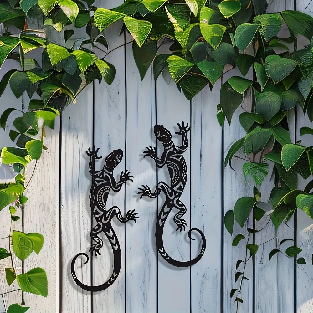 2Pcs New Iron Gecko Wall Art Metal Rustic Style Lizard Wall Art Wall Hanging Animal Shape Wall Ornament Home Garden
