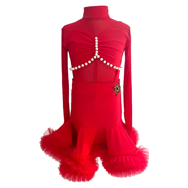 Nuevo traje de baile latino de encaje para niños y niñas, traje de actuación de práctica de alta gama, conjunto de manga larga