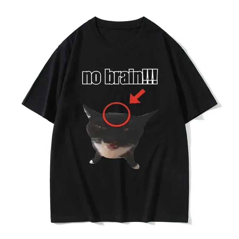 Funny Brainless Cat Pattern Printed T-shirt for Women Funny Humor Cute Kawaii Expression Bag T-shirt Casual Short Sleeve Y2k Top
