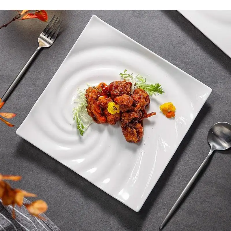 Threaded Ceramic Square Plate Dessert Dish Pasta Sushi Restaurant Molecular Cooking Specialty Tableware