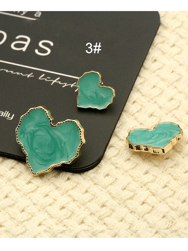 6pcs Decorative Luxury LOVE Heart Buttons for Women Sweaters Cardigans Coats Sewing Accessories Green Blue Black White Metal