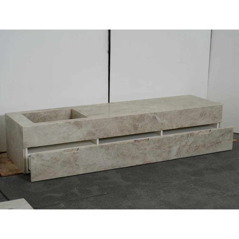 Custom Modern Design Taj Mahal Quartzite Bathroom Vanity Hotel Villa Single Side Wash Basin with Drawers