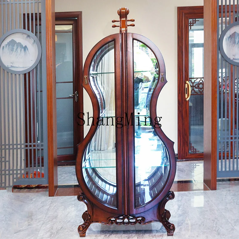 

SM solid wood violin wine cabinet glass double door living room display cabinet household living room ornament
