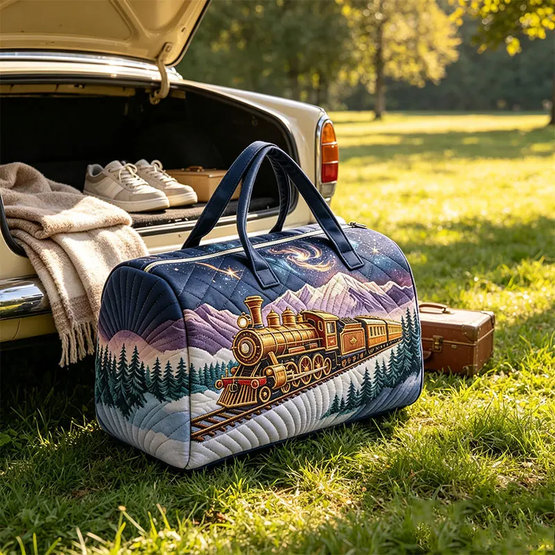 Vintage Steam Train Snow Mountain Duffle Bag Galaxy Women Handbag Ladies Travel Tote Large Capacity Travel Bags Beach Bags