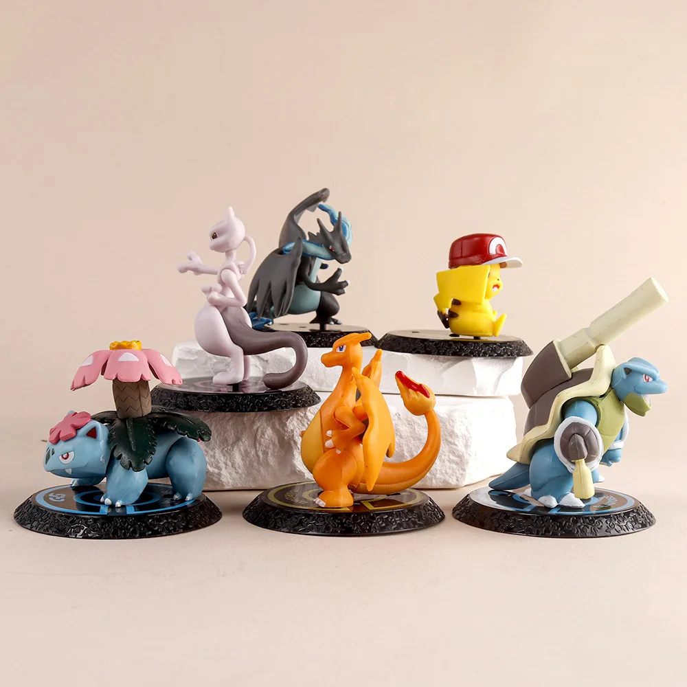 Pokemon 6 Pcs/Set Anime Figure Pikachu 6-7cm Figure Charizard Blastoise Squirtle Bulbasaur Action Figures Model  toys Gifts