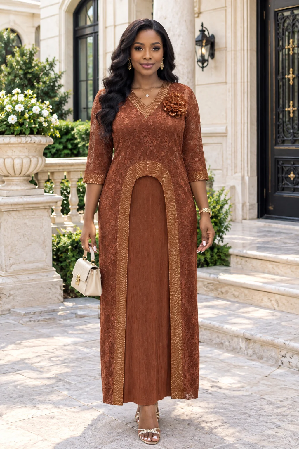 Miyake Pleats African Plus Size Women Outfit Fashion Lace Coat And Solid Color Tank Top Evening Party Long Dress Two Piece Set