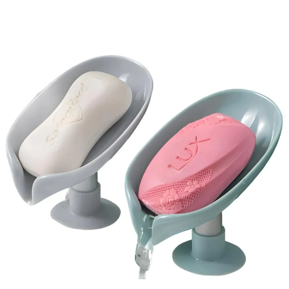 1PCS Soap Holder Suction Cup Leaf Shape Sponge Dish Rack With Drain Water Bathroom Shelf For Home Storage Box Kitchen Accessorie