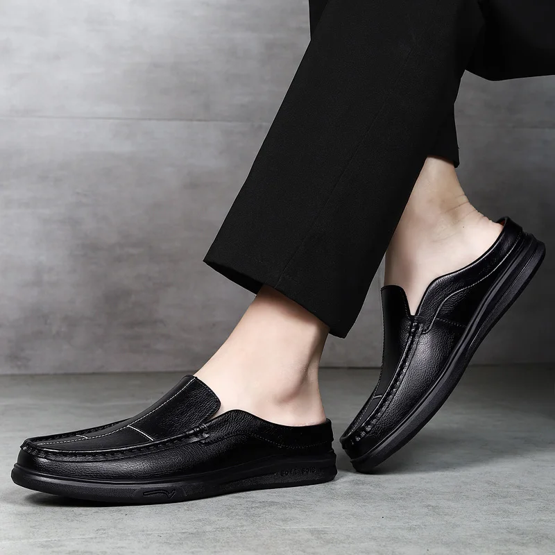 Summer Men New Fashionable Half Slippers Exquisite Stitching Flat Bottom Non Slip Breathable Daily Commuter Large Size (38-50)