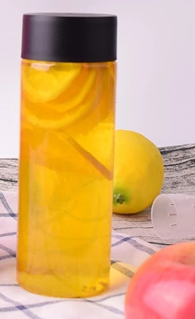 Botella desechable creativa para llevar, contenedor cilíndrico de plástico para jugo, para envasar té frío y bebidas.
