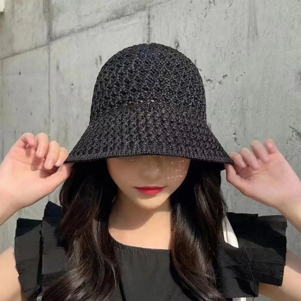 Women Basin Hat Hollow Breathable Sun Fisherman Hat Solid Color Dome Short Brim Anti UV Bucket Cap Headgear 태양모