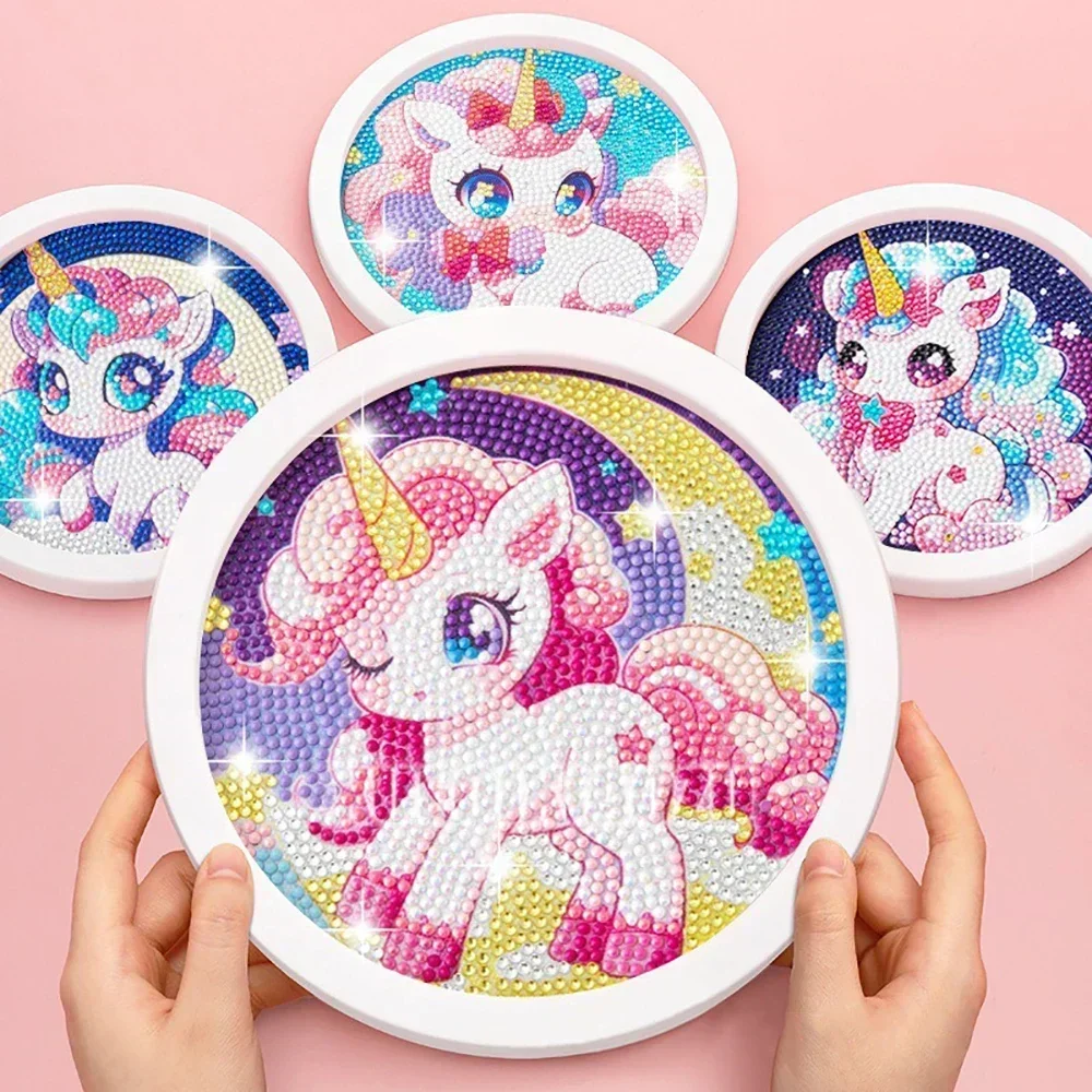 

Новый Diy круглая рамка единорог алмазная живопись детские ручной работы динозавр алмазные наклейки украшение на день рождения подарок