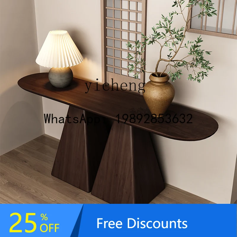 medieval style solid wood  table hotel end view platform household entrance corridor aisle narrow table entrance platform