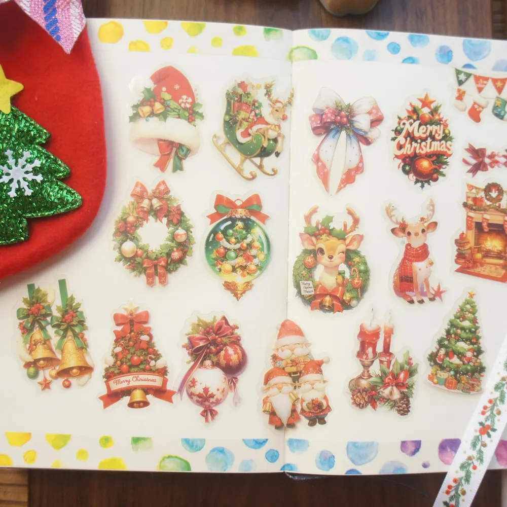 

28pcs Christmas Holiday Santa Claus Dessert Gift Style PVC and Paper Sticker Scrapbooking DIY Gift Packing Decoration Tag