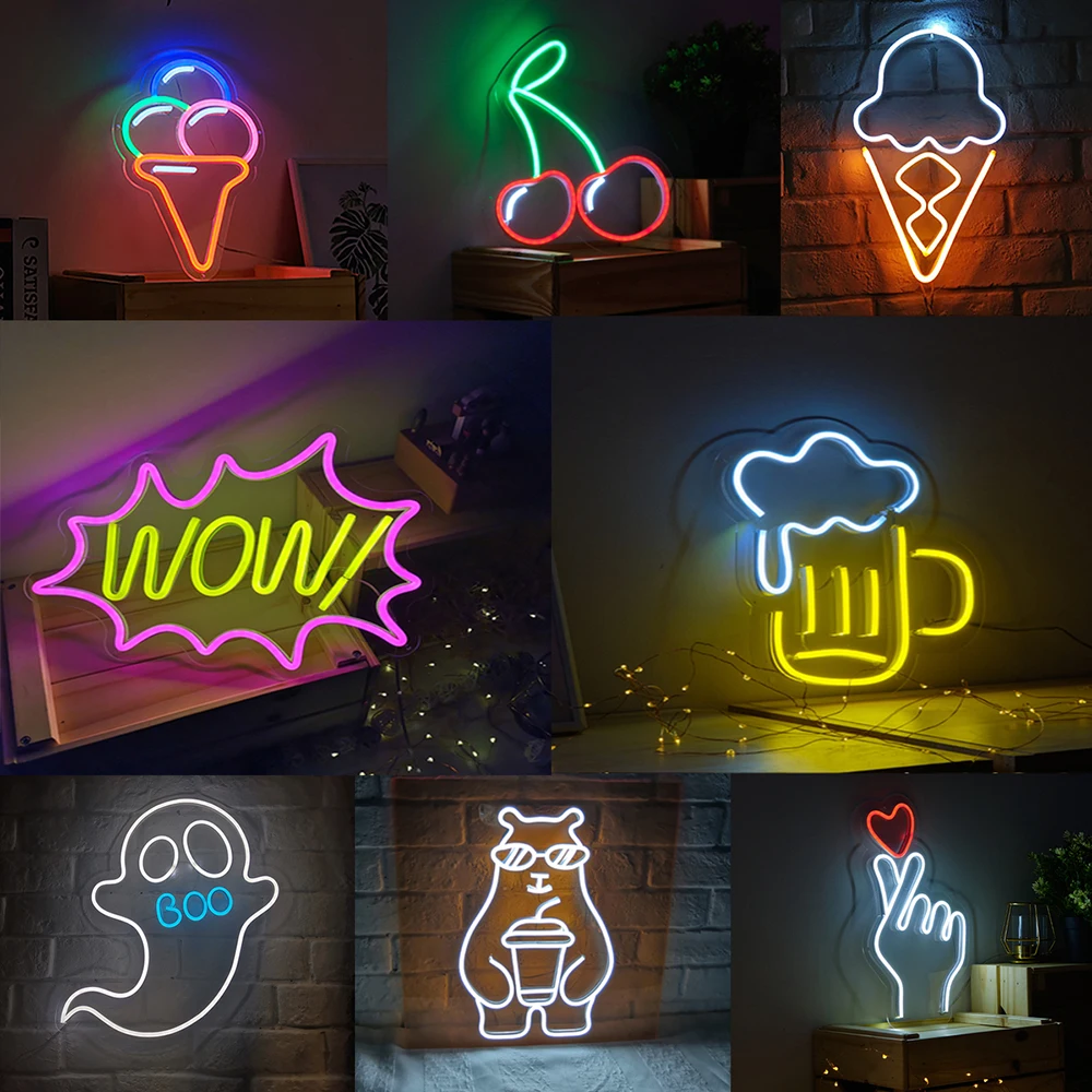 Creativity Bar Led Neon Light Beer Bear Ice Cream 5V USB Powered Bar Signs for Aesthetic Bedroom Wall Pub Home Gaming Decoration