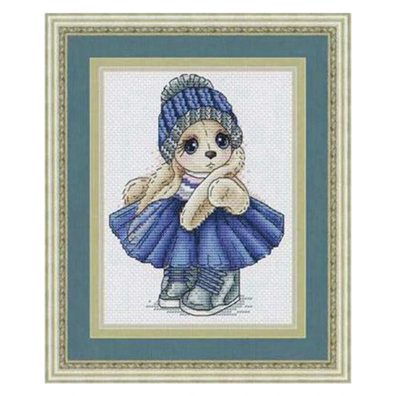 The cross-stitch set 28CT, 18CT, 14CT and 11CT can be selected as the hand-made material pack of printed fabric saga blue dress