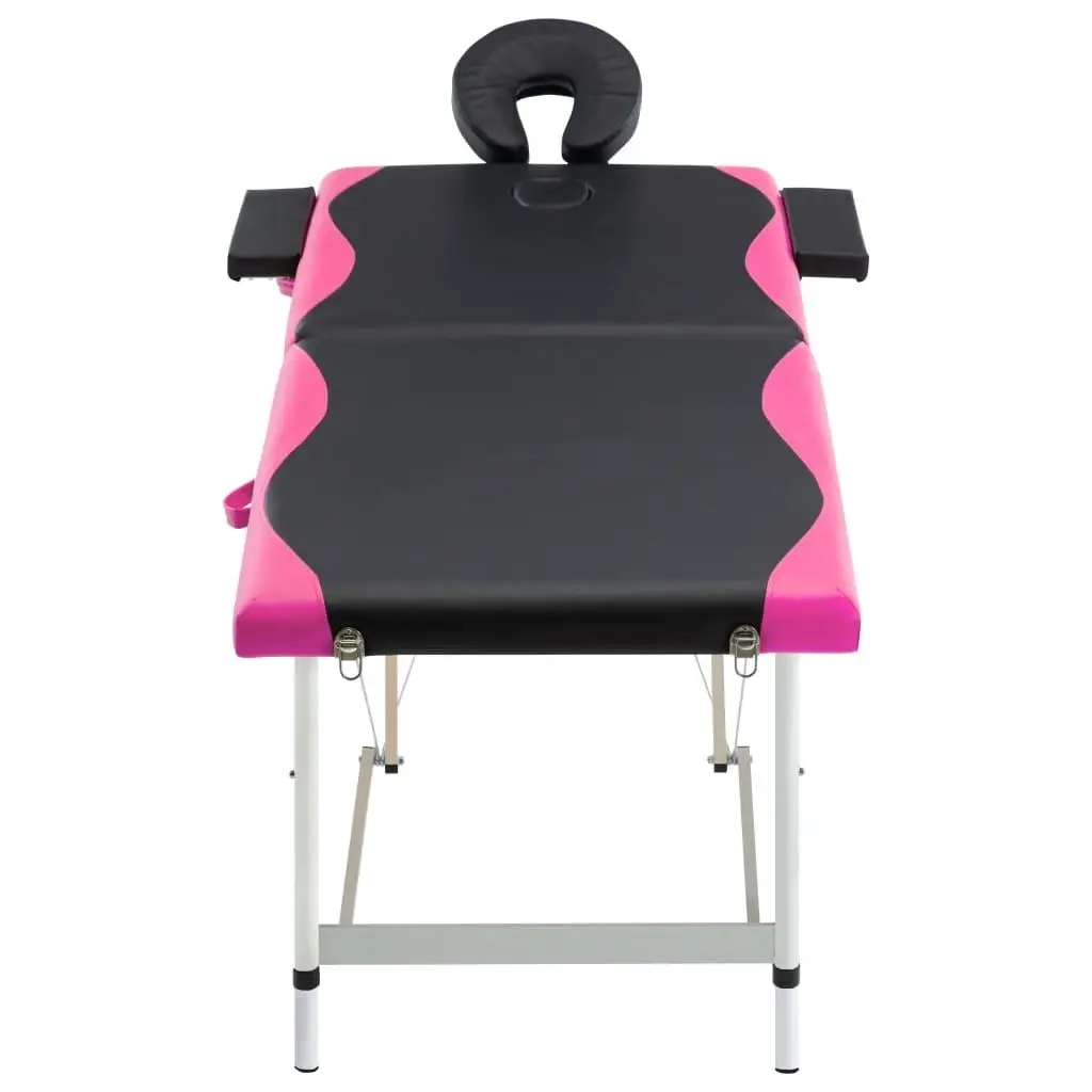 Foldable 2-Zone Massage Table - Lightweight Aluminum in Black & Pink for Spa & Home Use