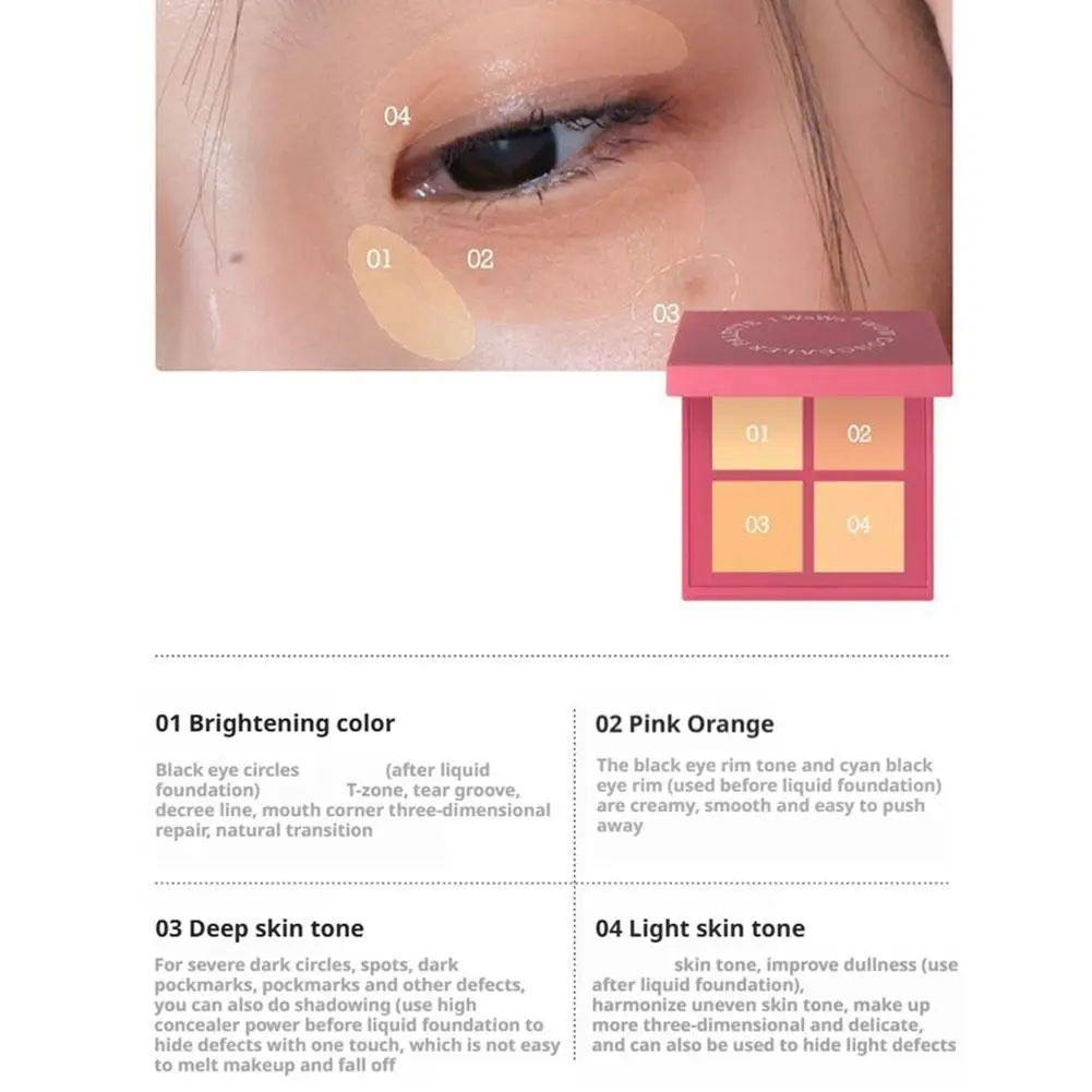 4색 방수 컨실러 팔레트 풀 커버리지 여드름 흉터 다크서클 콧가랑이 주름 가벼운 브라이트닝 페이스 메이크업