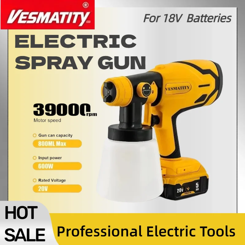 Cordless 800ML Electric Spray Gun Portable High‑Power Paint Sprayer Auto Furniture Coating Airbrush Tool For DEWALT Battery