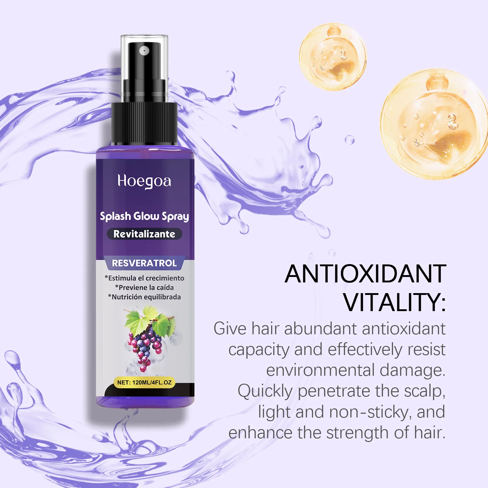 Hoegoa Siero per la crescita dei capelli con vitamina Spray Riduce la perdita Trattamento dei danni al cuoio capelluto Nutriente Riparazioni secche Radici Cura dei capelli Oli essenziali