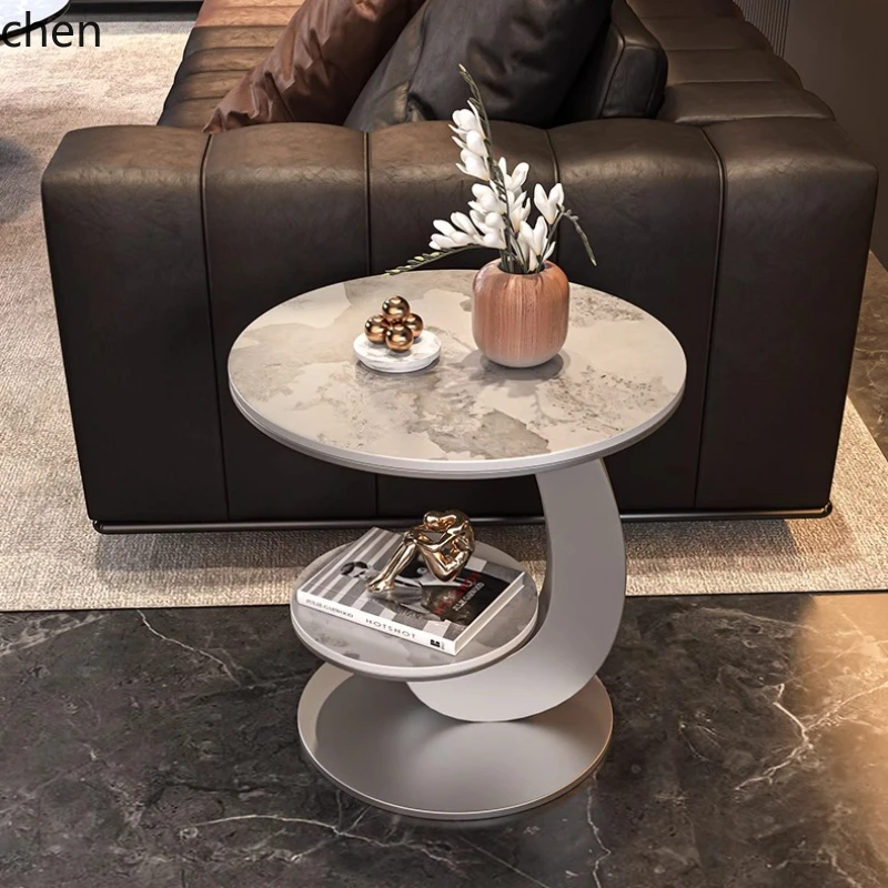 HT ضوء طاولة جانبية فاخرة غرفة المعيشة أريكة طاولة جانبية صغيرة مستديرة الإبداعية طبقة مزدوجة طاولة القهوة المنزلية الصغيرة #4