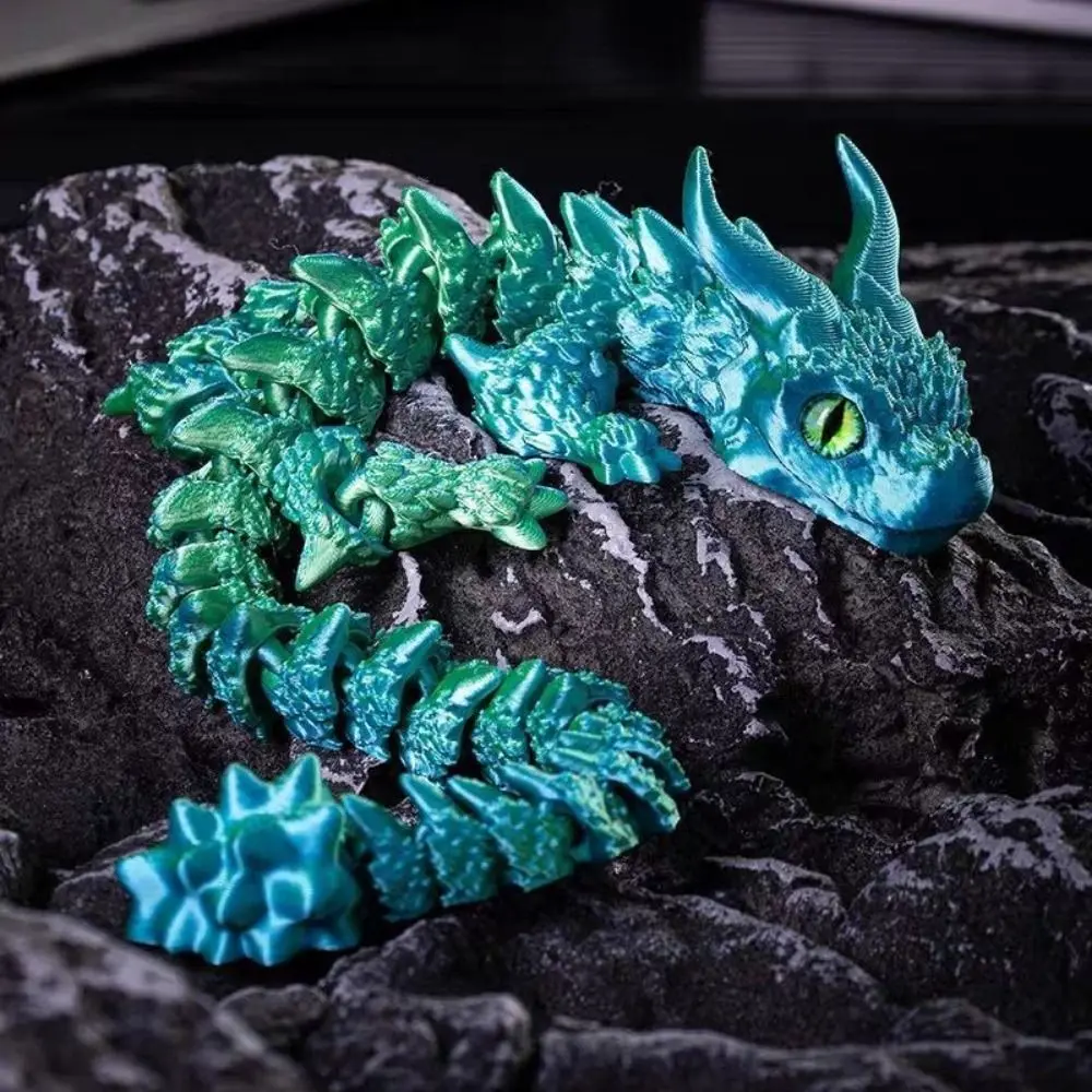 Simulated Eye 3D Printed Dragon All-in-one Molding Chinese Dragon 3D Printed Diceratops Dragon Poseable Joints Rotatable