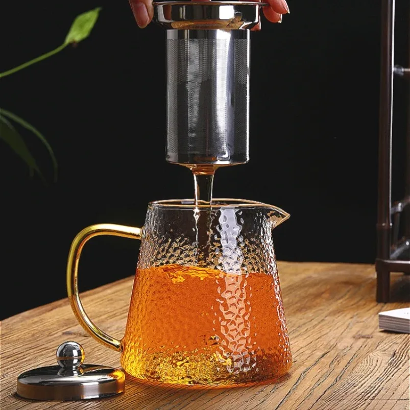 

Толстый стеклянный чайник, прозрачный большой чайник, чайник, фильтр из нержавеющей стали, термостойкий кипящий чайник, набор цветов и чая